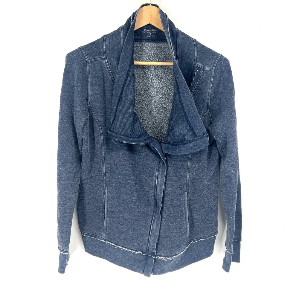 Calvin Klein Performance‎ Sweater Double Collar Zipper Front Womens Size L Blue
